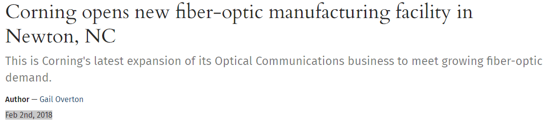 Corning opens new Manufacturing facility