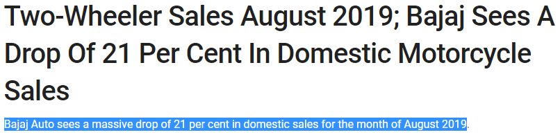 Bajaj sees 20% reduction in auto sales Aug-19