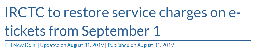 IRCTC - Restore service charge
